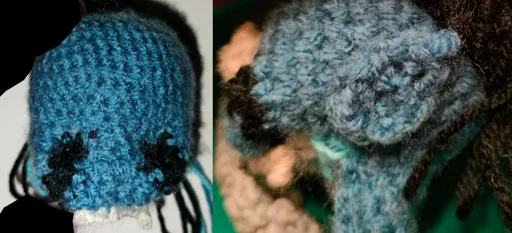 A close up showing the head without eyes, and an ear