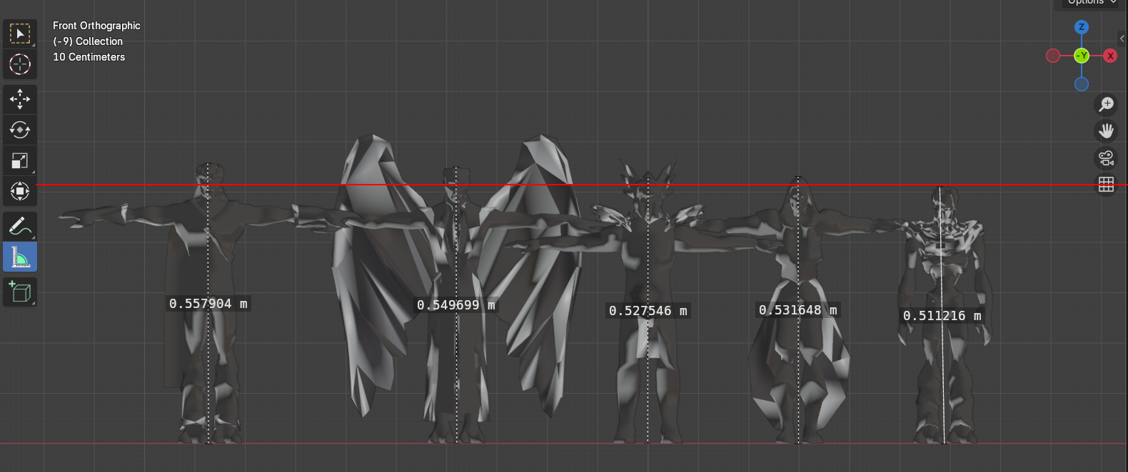 A side by side comparison of several models extracted from the Soul Reaver 2 remaster. Raziel is the shortest.